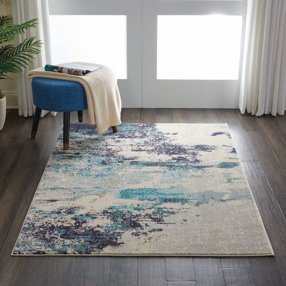 Nourison Celestial Abstract Ivory/Teal Blue 3'11" x 5'11" Area Rug, (4x6)