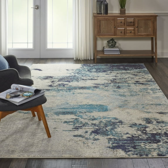 Nourison Celestial Abstract Ivory/Teal Blue 6' x 9' Area Rug, (6x9)