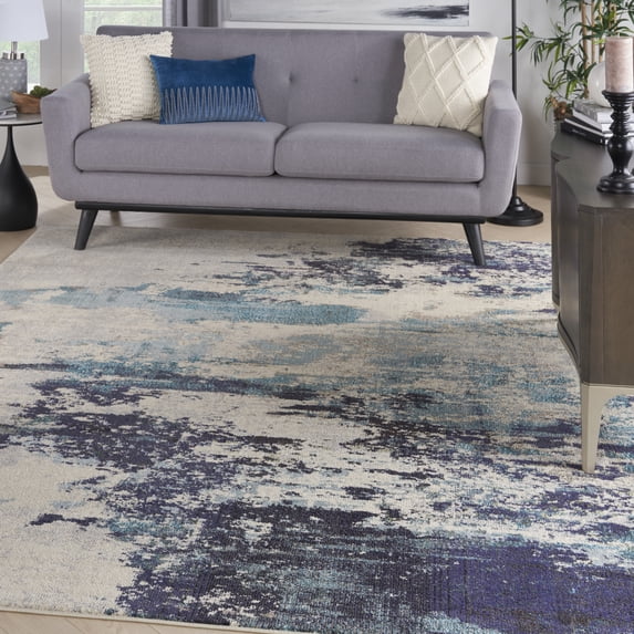 Nourison Celestial Abstract Ivory/Teal Blue 7'10" x 10'6" Area Rug, (8x11)
