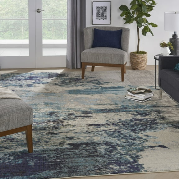 Nourison Celestial Abstract  Ivory/Teal Blue Area Rug