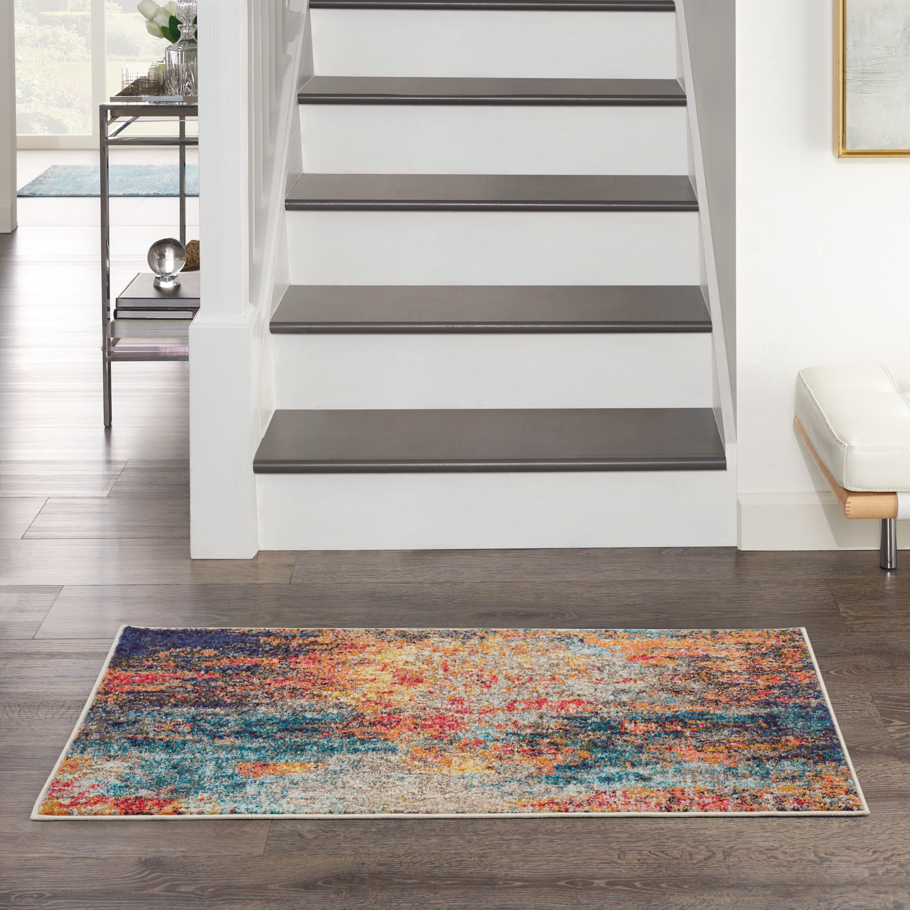 Multicolor Abstract Rectangular Synthetic Area Rug