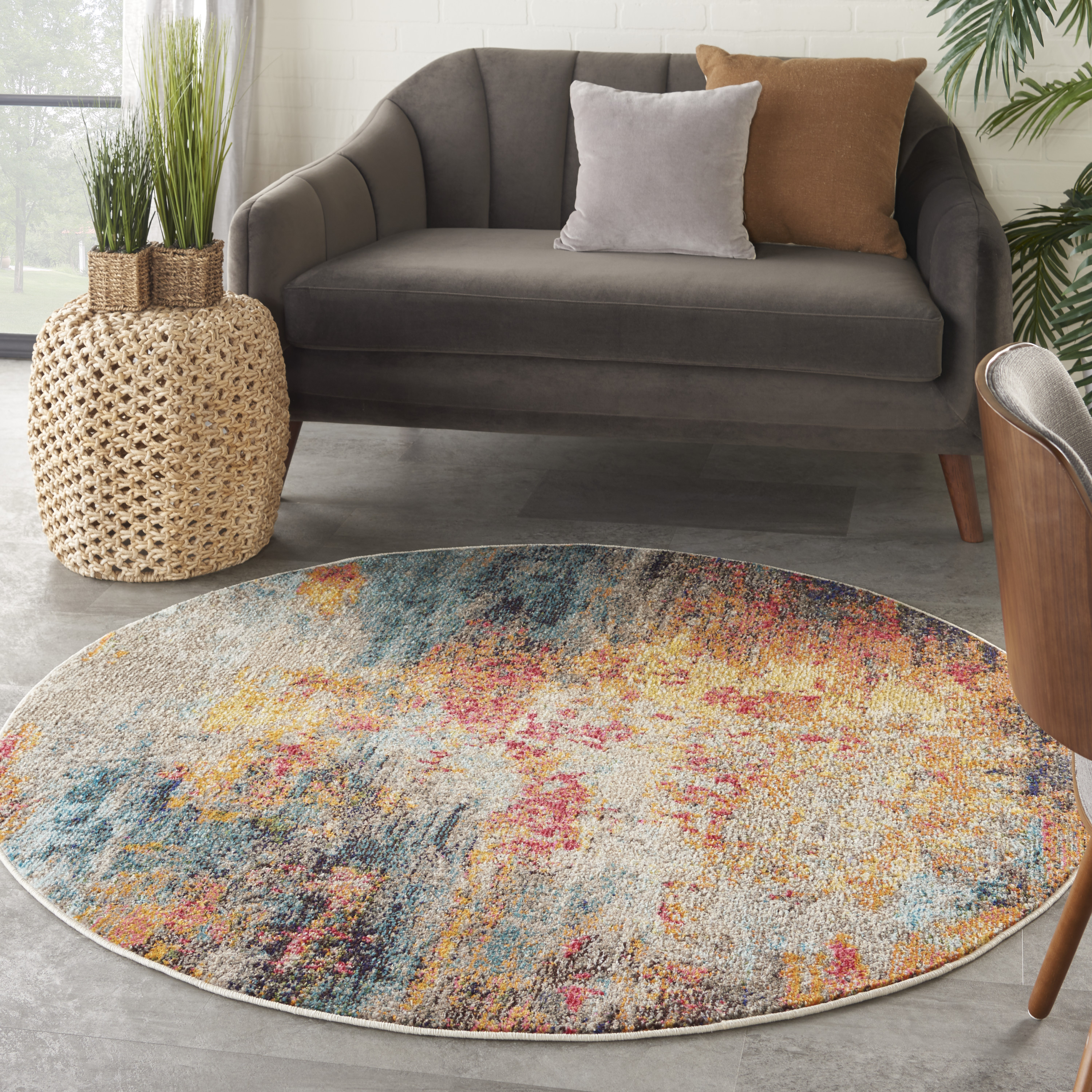 Large Round Area Rug Colorful Nourison Celestial Abstract Multicolor 4' x ROUND Area Rug, (4 Round ...