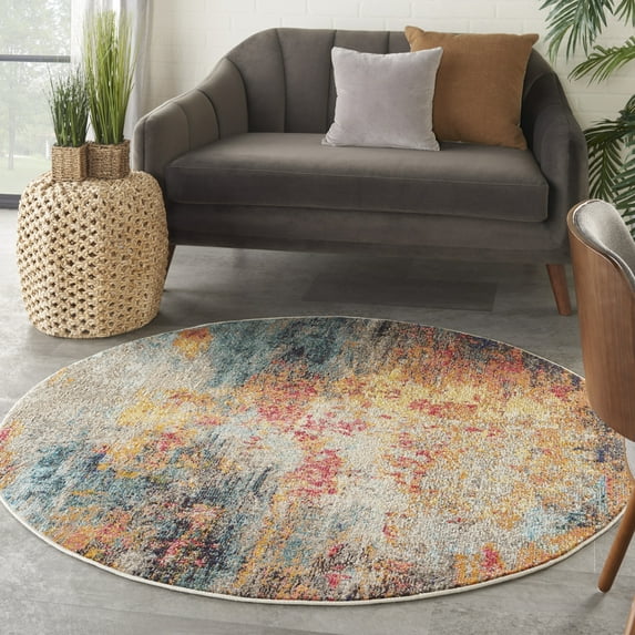 Nourison Celestial Abstract Multicolor 5'3" x ROUND Area Rug, (5 Round)