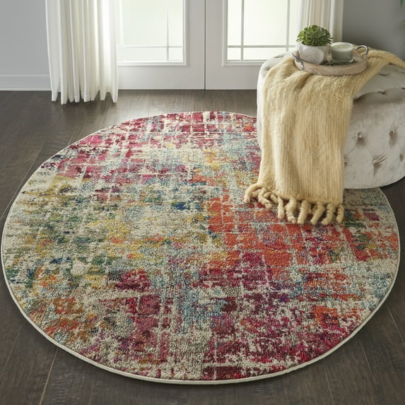 Nourison Celestial Abstract Pink/Multicolor 4' x round Area Rug, (4 Round)