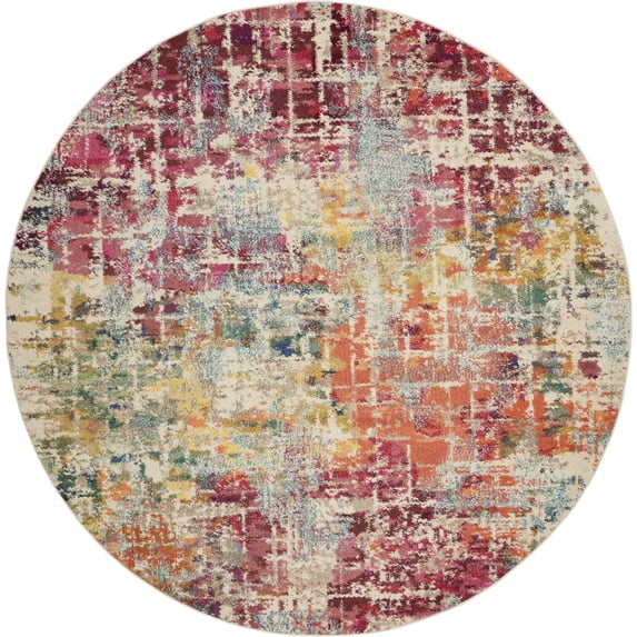 Nourison Celestial 7'10"XROUND (8' Round) Pink/Multicolor Area Rug Colorful Contemporary Abstract by Nourison