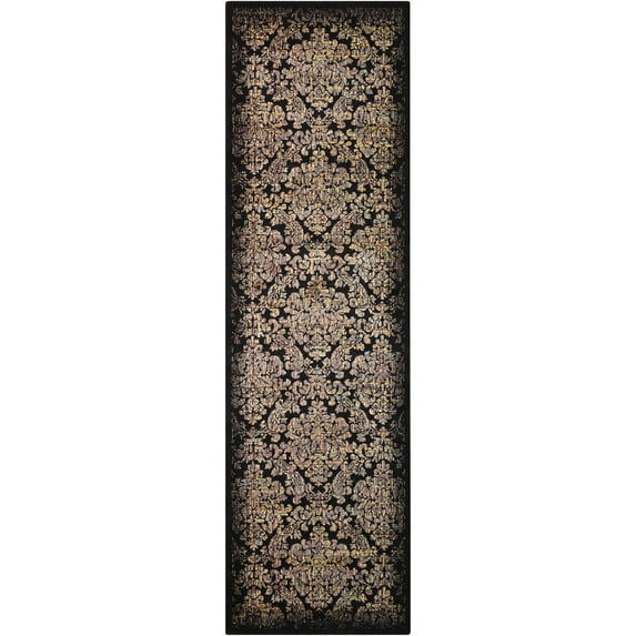 Nourison Chambord Area Rug Black 2'3" x 8' Runner Contains Latex Viscose Oriental 8' Runner Runner Black