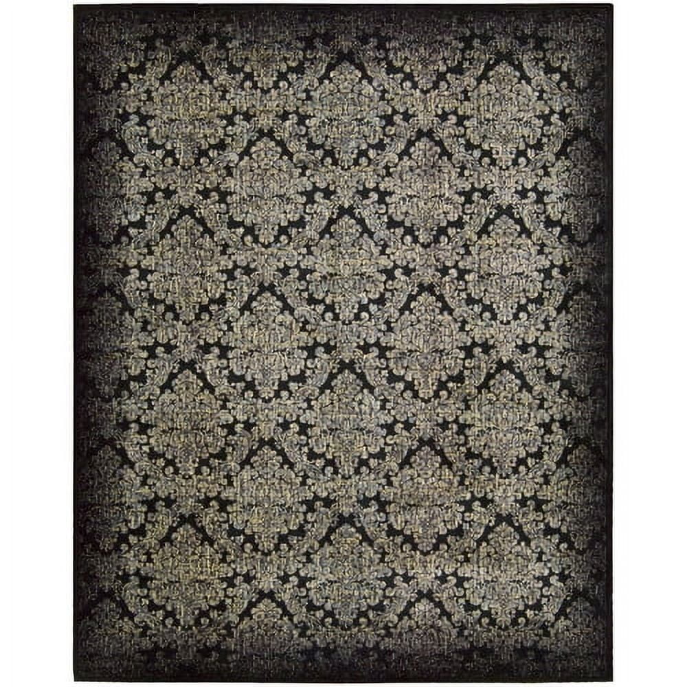 Elegant Damask Black Floral Rectangular Rug in Luxcelle