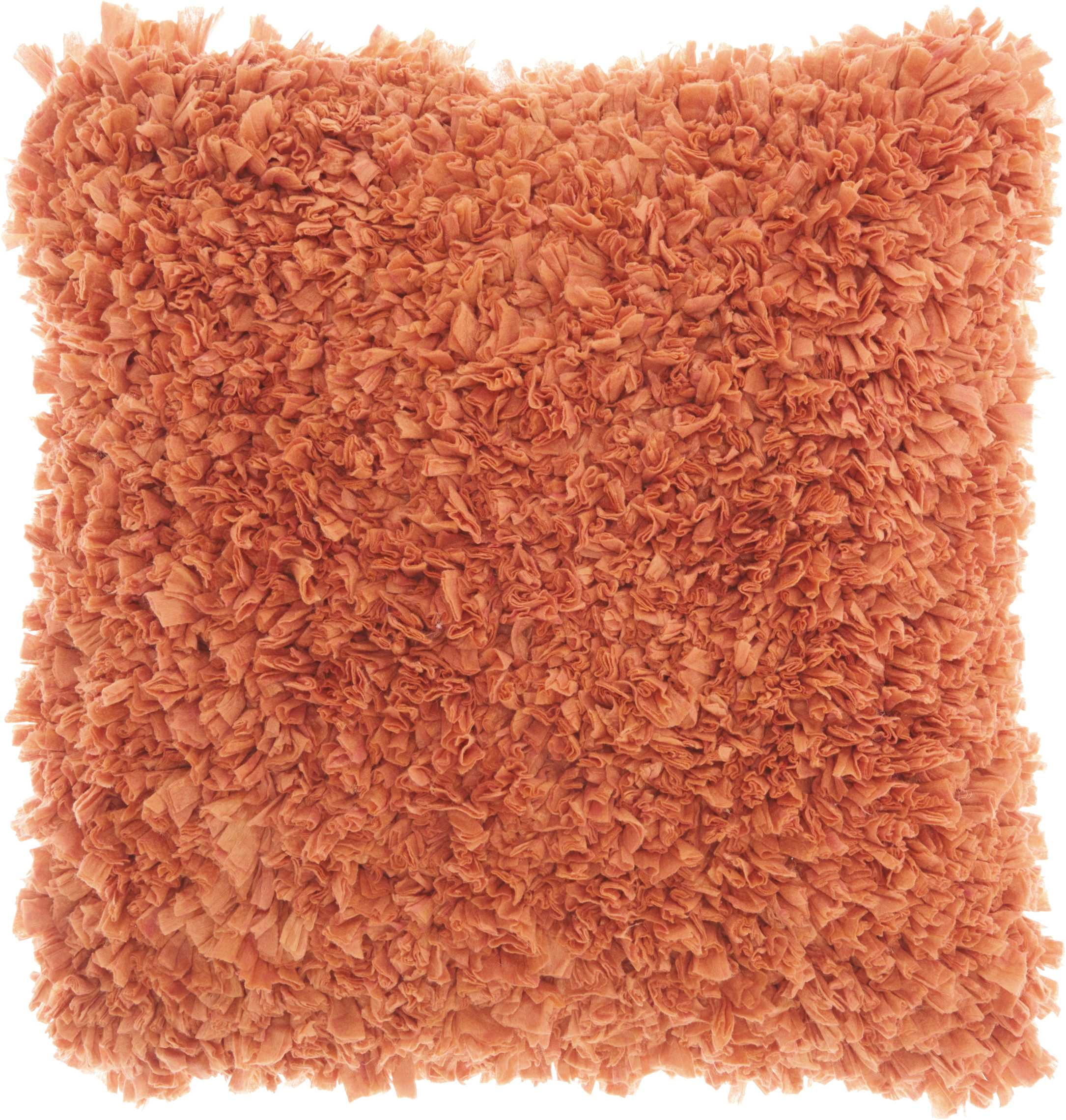 Deep Coral Square Cotton Blend Shag Throw Pillow