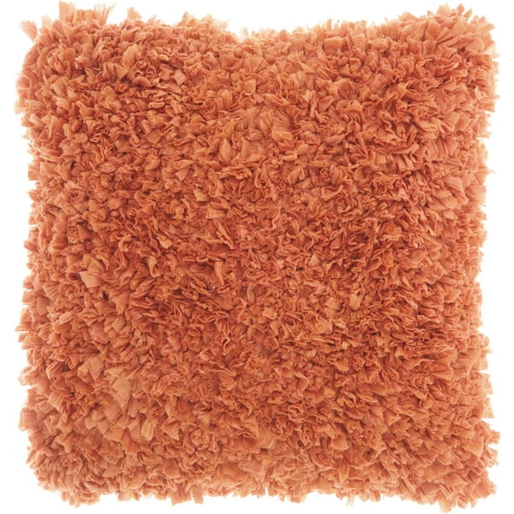 Nourison Chindi Short Cut Shag Decorative Throw Pillow, 17" x 17", Deep Coral