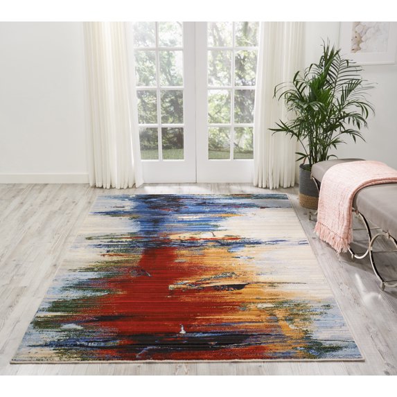 Nourison Chroma Colorful Abstract Crimson Tide 5'6" x 8' Area Rug, (6x8)