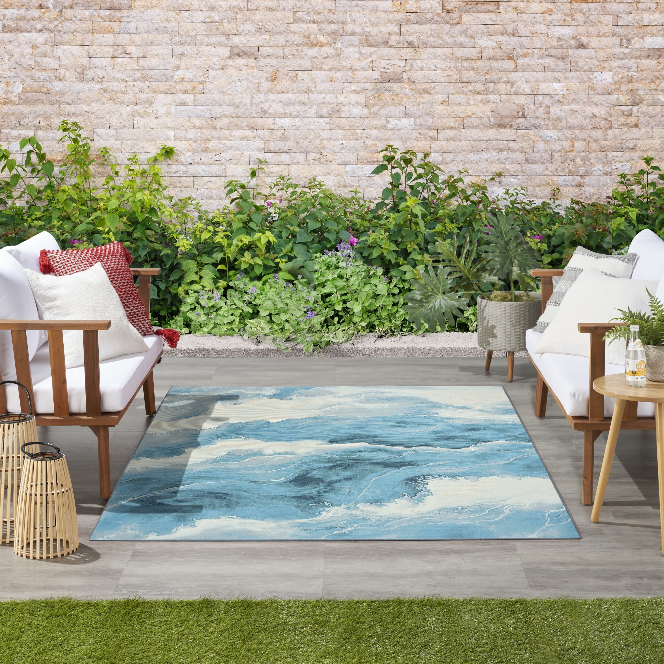 Nourison Color Splash 4' x 6' Ivory Blue Coastal, Nautical & Beach Rug