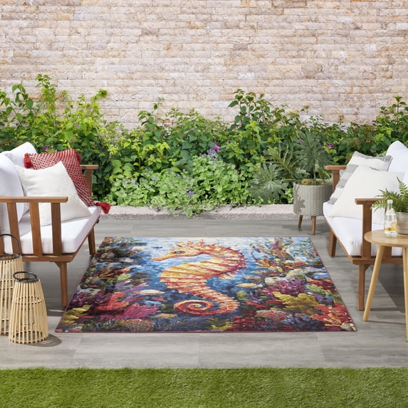Nourison Color Splash 5'3" x 7'3" Multicolor Coastal, Nautical & Beach Rug