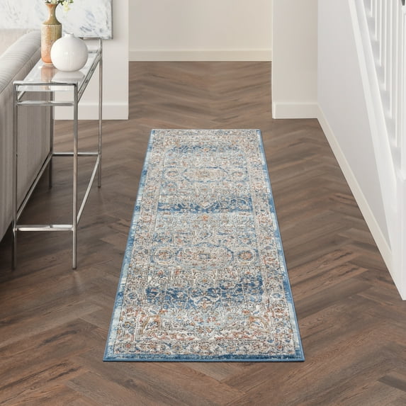 Nourison Concerto 2'2" x 7'6" Ivory Blue Bordered Indoor Rug