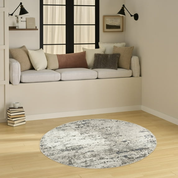 Nourison Concerto 4' x Round Ivory Blue Grey Modern Indoor Rug