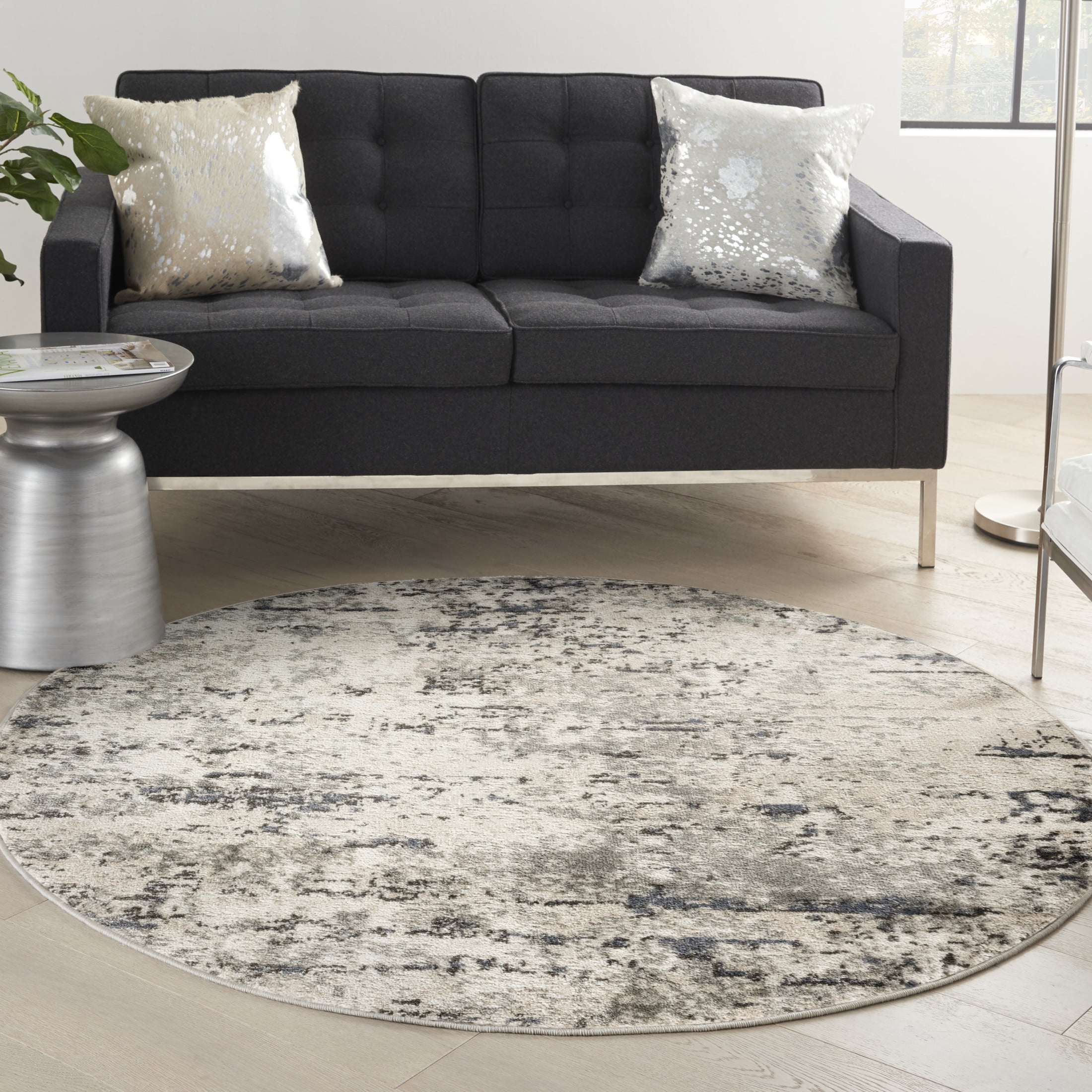 Nourison Concerto 8' x Round Ivory Blue Grey Modern Indoor Rug