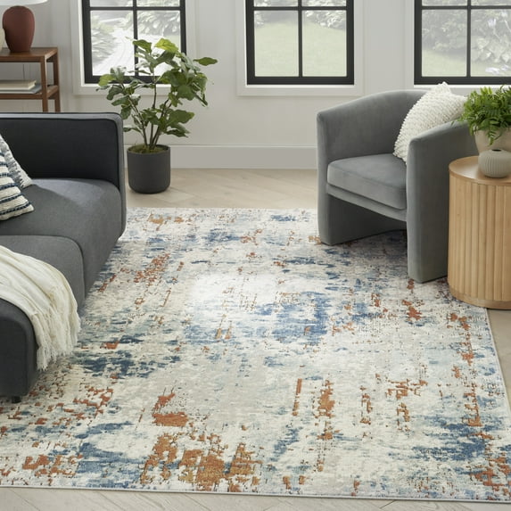 Nourison Concerto Abstract Beige Blue Rust 5'3" x 7'3" Area Rug, (5x7)