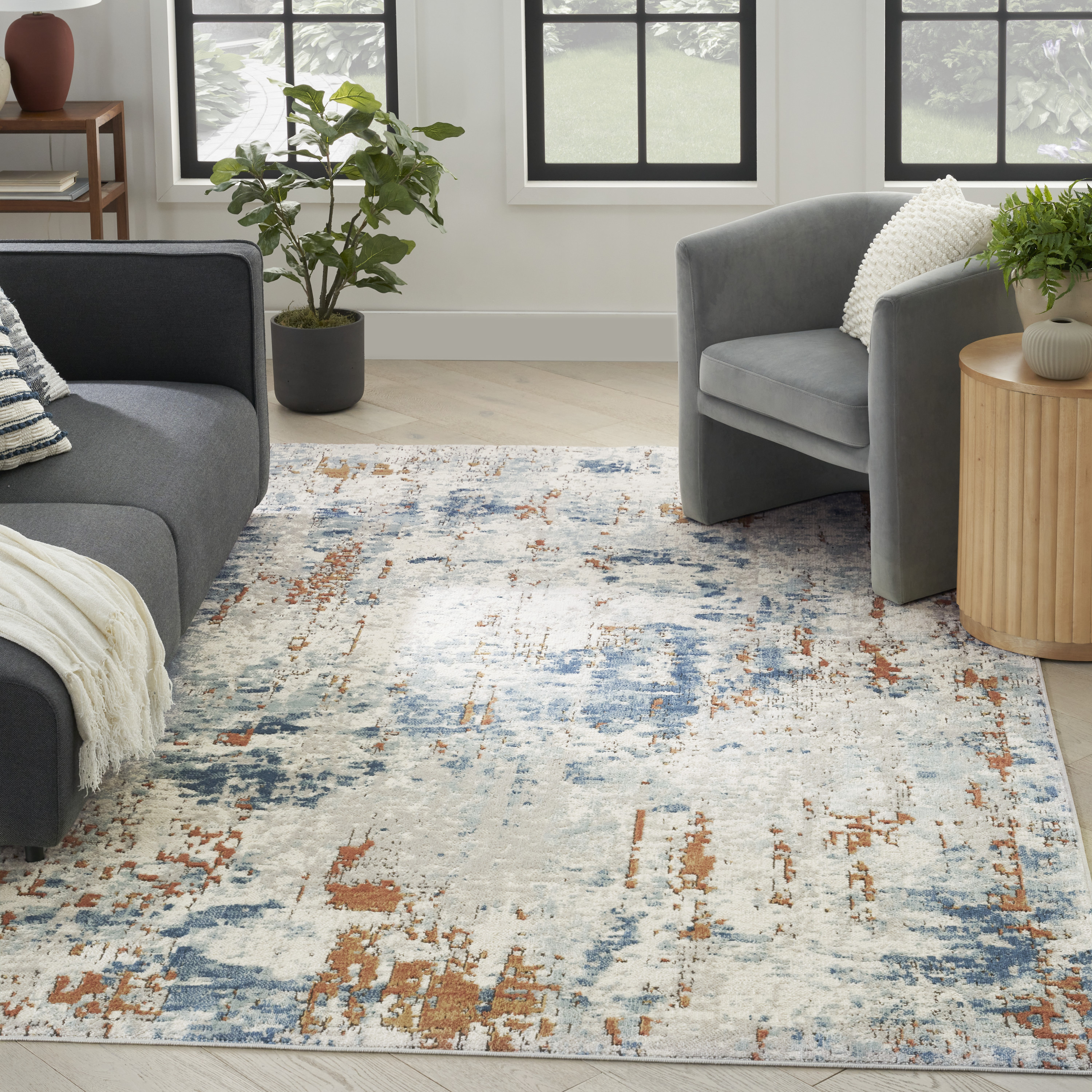 Nourison Concerto Abstract Beige Blue Rust 5'3" x 7'3" Area Rug, (5x7) - image 1 of 8