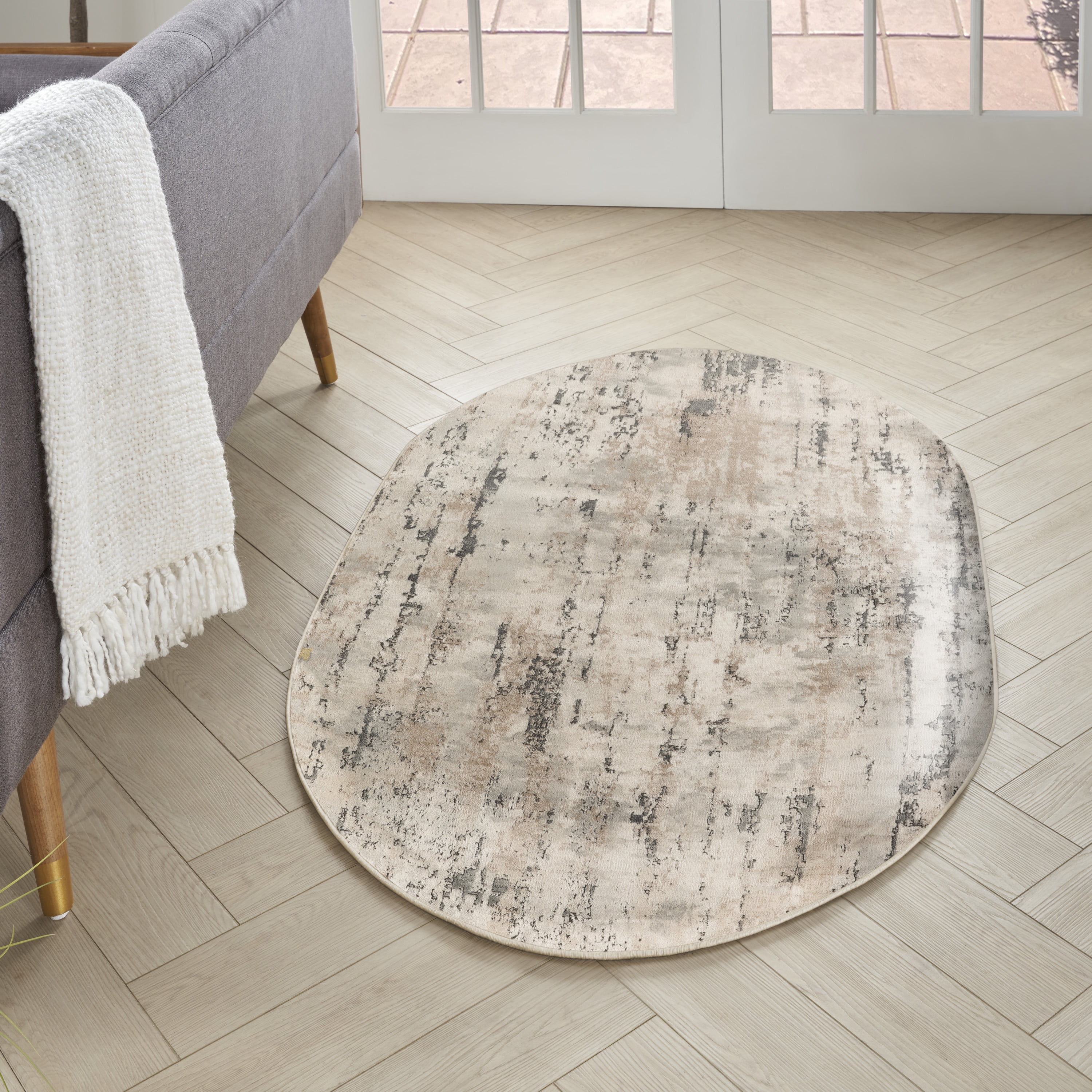 Nourison Concerto Abstract Beige Grey 3' x 5' Oval Area Rug (3x5)