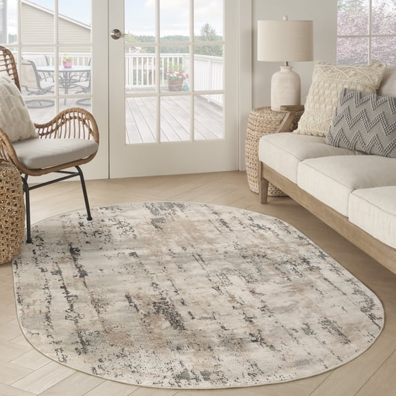 Nourison Concerto Abstract Beige Grey 5' x 8' Oval Area Rug (5x8)