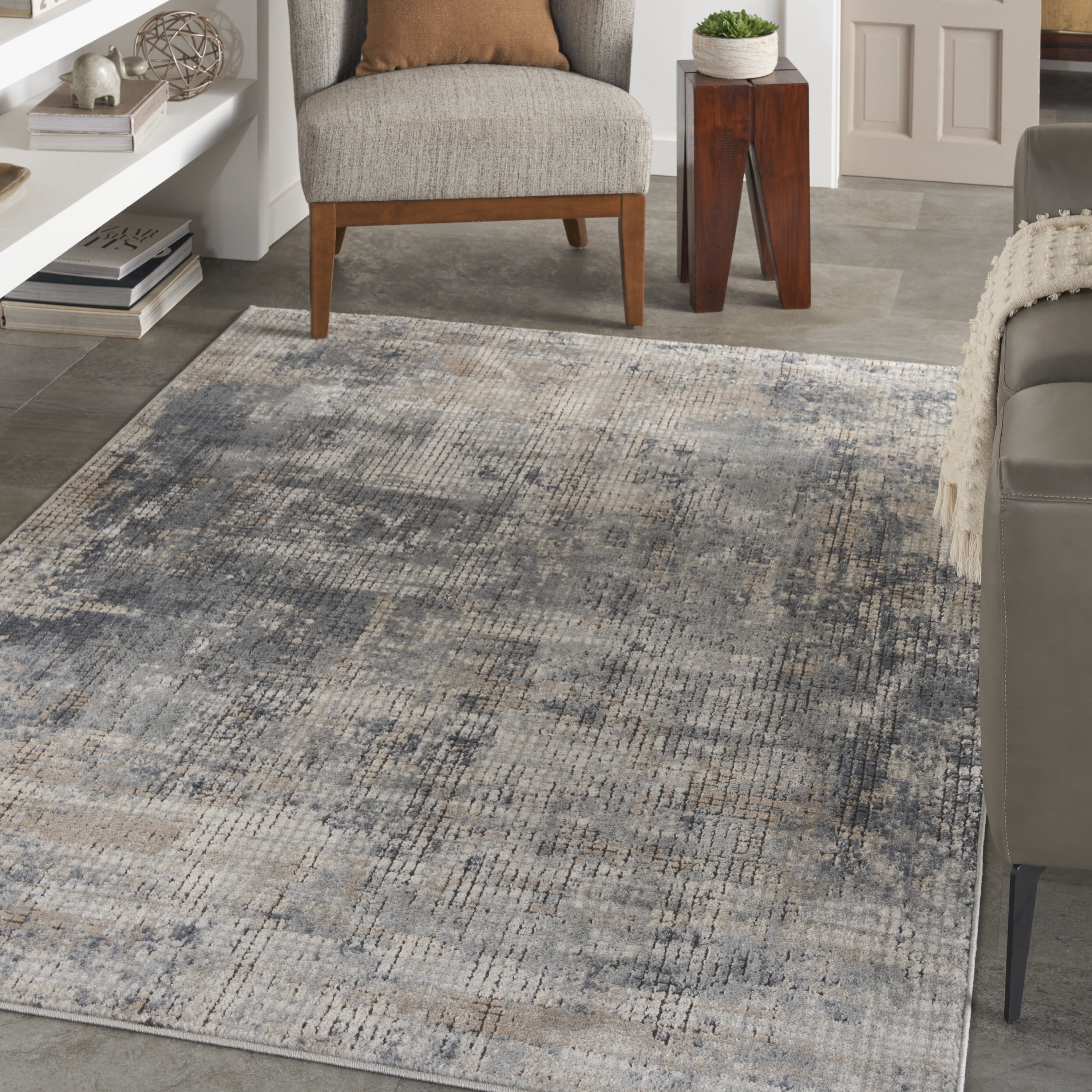 Concerto Blue and Beige Abstract Synthetic 5'3" x 7'3" Area Rug