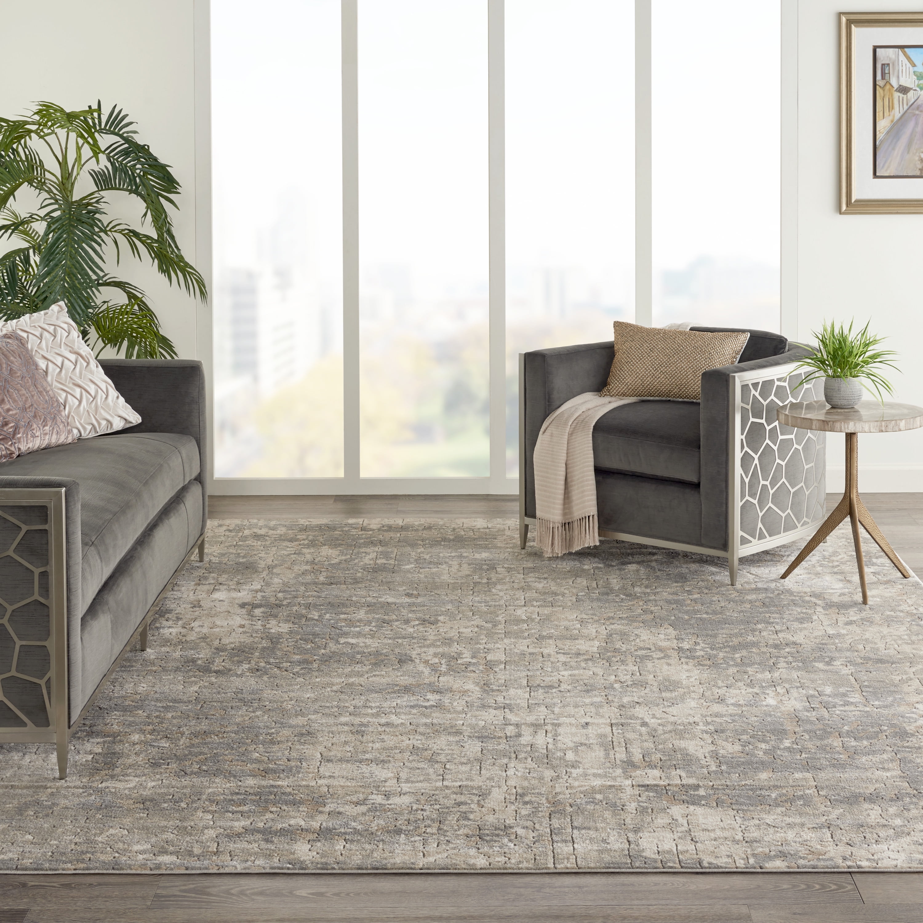Nourison Concerto Abstract Contemporary Beige/Grey 8'10" x 11'10" Area Rug, (9' x 12')