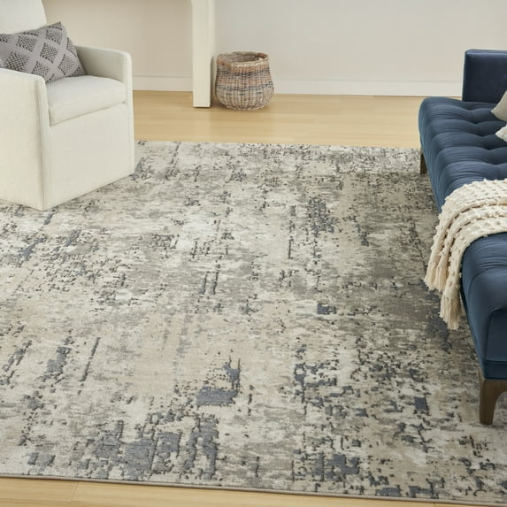 Nourison Concerto Abstract Ivory Blue Grey 3'9" x 5'9" Area Rug, (4x6)