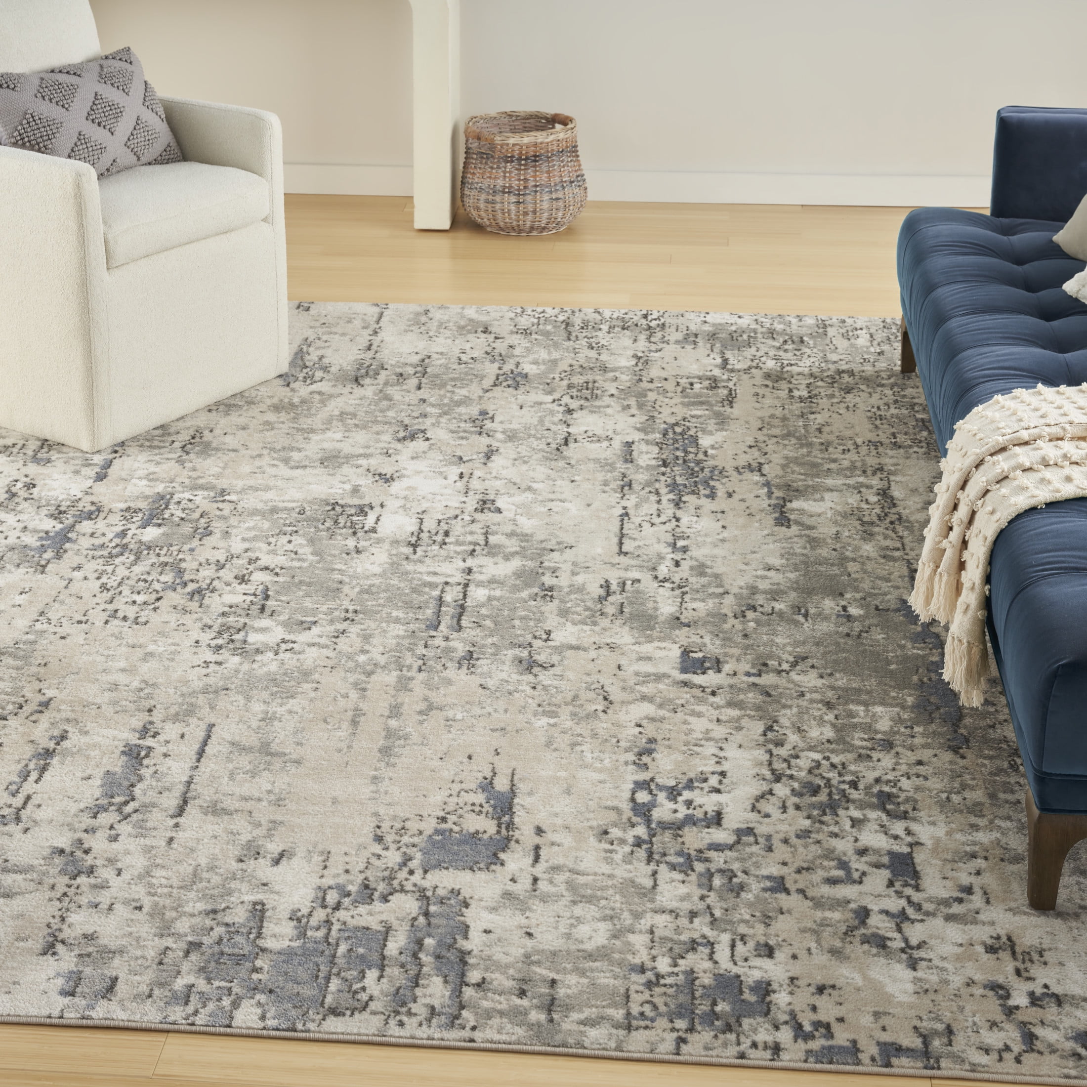 Nourison Concerto Abstract Ivory Blue Grey 8'10" x 11'10" Area Rug (9x12)