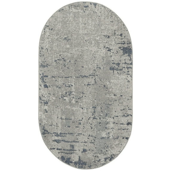 Nourison Concerto Abstract Ivory Grey Blue 3' x 5' Oval Area Rug (3x5)
