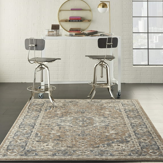 Nourison Concerto Beige/Grey 6' x 9' Area Rug, Transitional, Persian, Bed Room, Living Room, Dining Room, Kitchen, Easy Cleaning, Non Shedding,