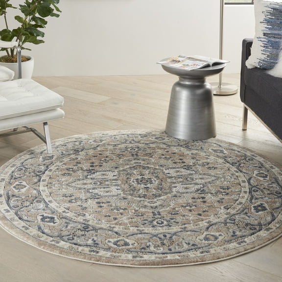 Nourison Concerto Farmhouse Beige/Grey 4' x round Area Rug, (4 Round)