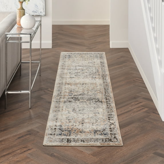 Nourison Concerto Floral Beige/Grey 2'2" x 7'6" Area Rug, (2x8)
