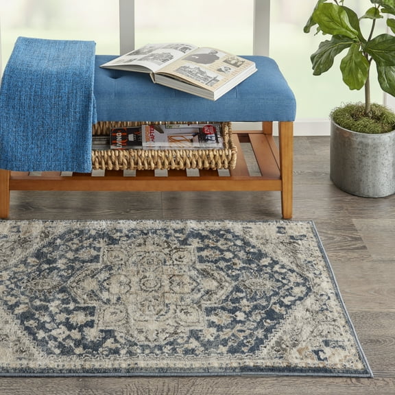 Nourison Concerto Floral Ivory Blue 2'2" x 3'9" Area Rug, (2x4)