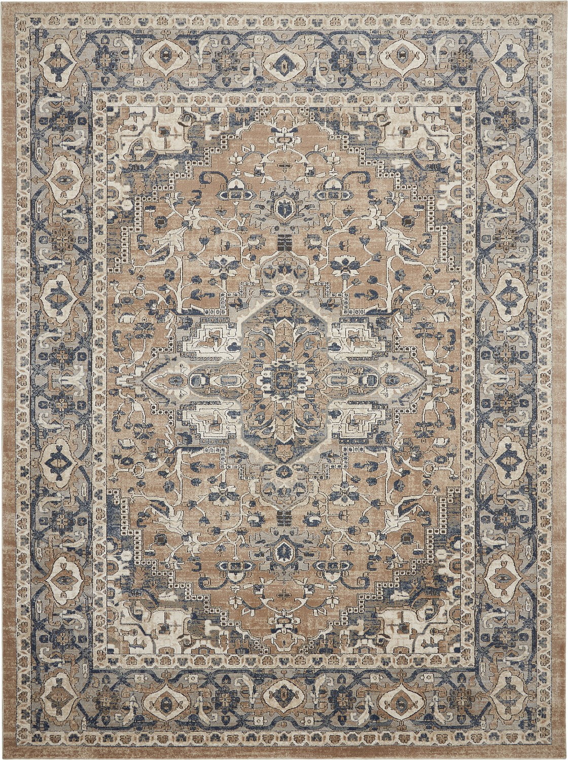 Beige and Grey Oval Synthetic Persian Area Rug 10' x 14'