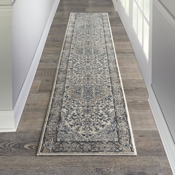 Nourison Concerto French country Ivory/Grey 2'2" x 10' Area Rug, (2x10)