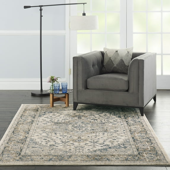 Nourison Concerto Ivory/Grey 6' x 9' Area Rug, Transitional, Persian, Bed Room, Living Room, Dining Room, Kitchen, Easy Cleaning, Non Shedding,