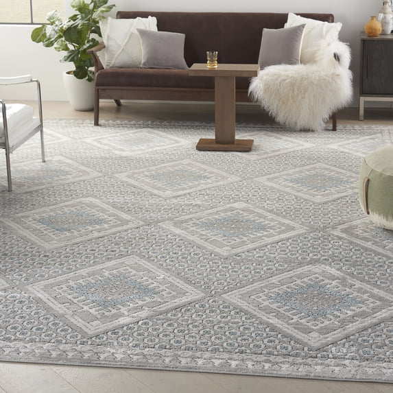Nourison Concerto Modern Grey/Ivory/Blue 8'10" x 11'10" Area Rug, (9x12)