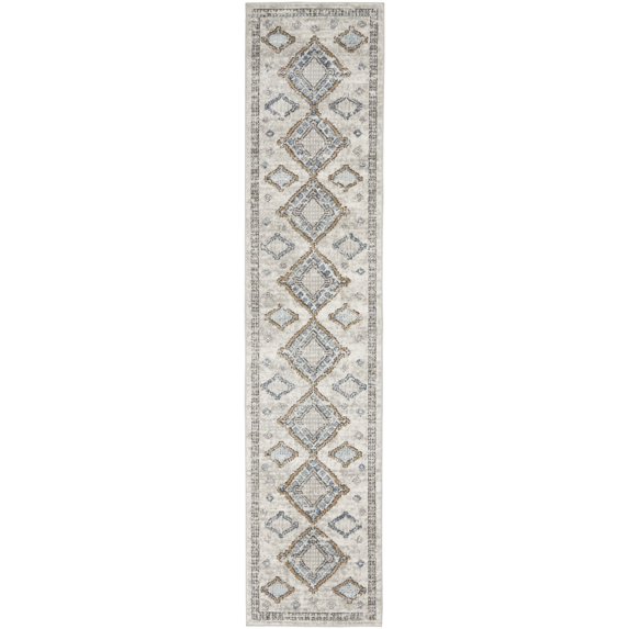 Nourison Concerto Contemporary Geometric Indoor Area Rug Ivory/Grey/Blue 2'2" x 10'