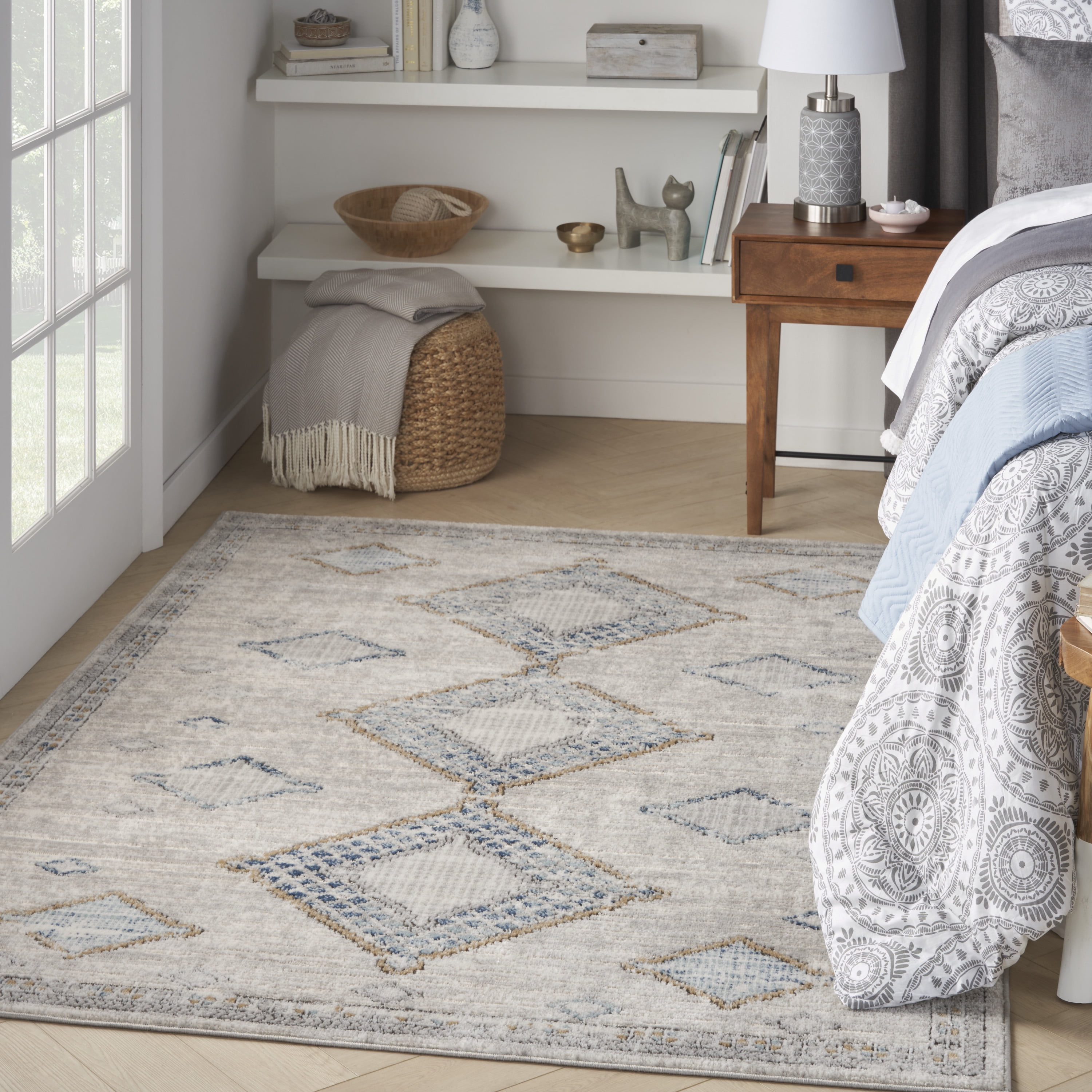 Nourison Concerto Modern Ivory/Grey/Blue 5'3" x 7'3" Area Rug, (5x7)