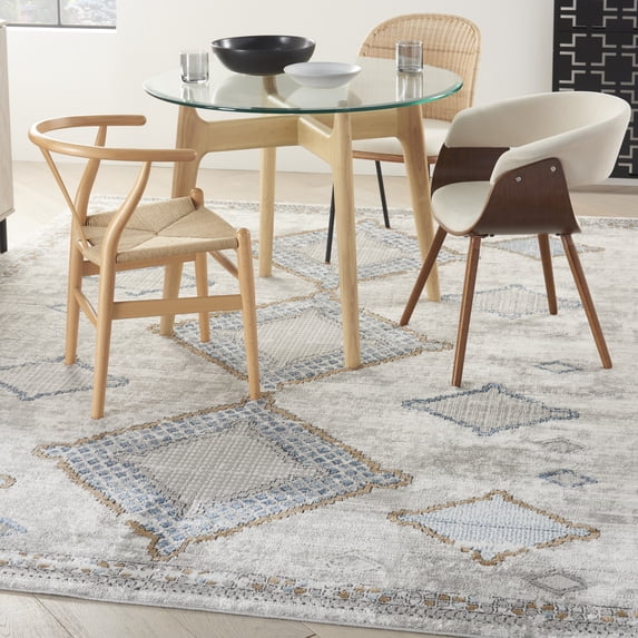 Nourison Concerto Modern Ivory/Grey/Blue 6'7" x 9'6" Area Rug, (7x10)