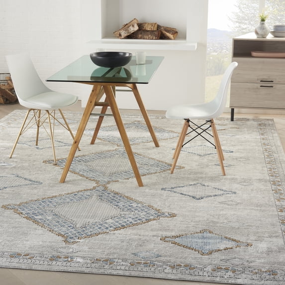 Nourison Concerto Modern Ivory/Grey/Blue 8'10" x 11'10" Area Rug, (9x12)