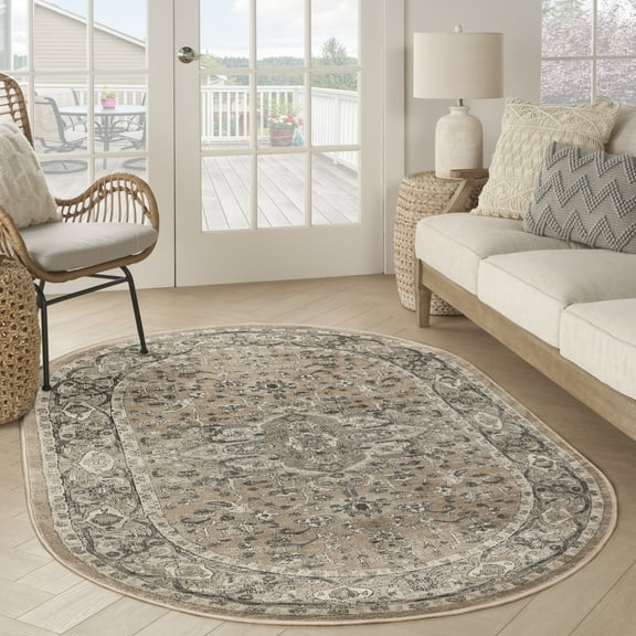 Nourison Concerto Persian Beige Grey 6' x 9' Oval Area Rug (6x9)