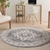 Grey and Ivory Round Hand-knotted Synthetic Area Rug