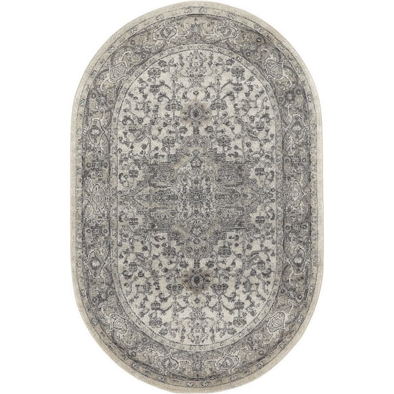 Nourison Concerto Persian Ivory Grey 5' x 8' Oval Area Rug (5x8)