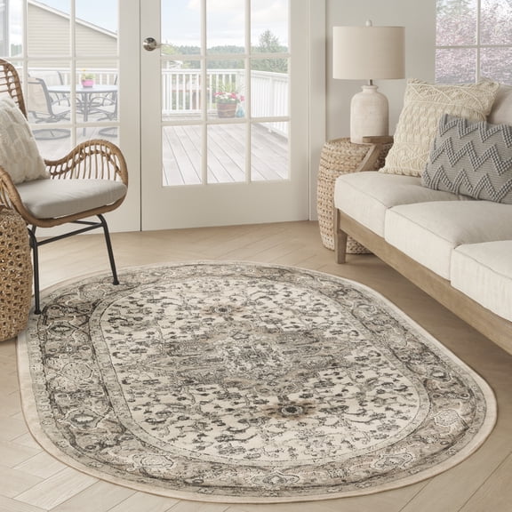 Nourison Concerto Persian Ivory Grey 6' x 9' Oval Area Rug (6x9)