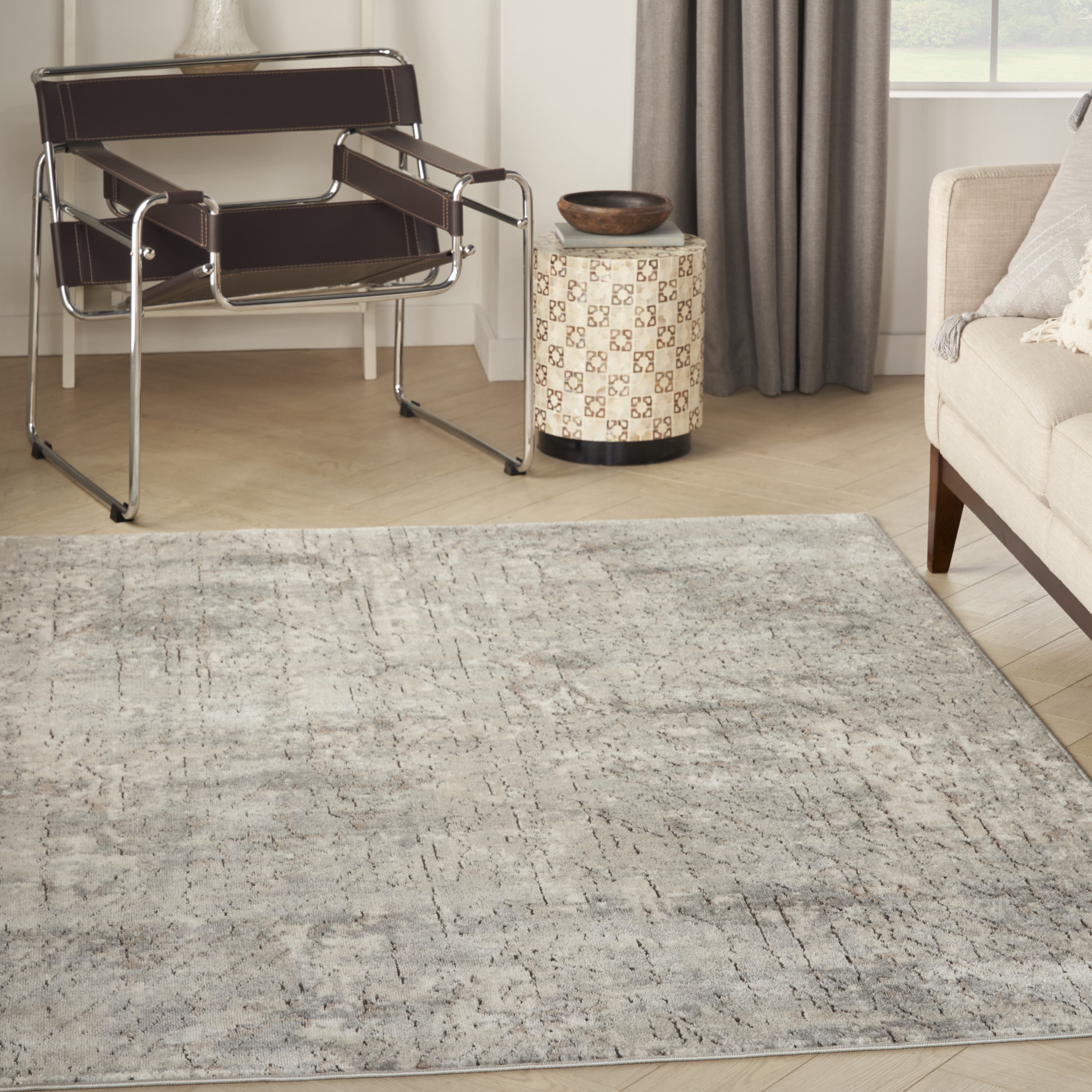 Reversible Abstract Gray Synthetic 5' x 7' Area Rug