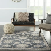 Nourison Concerto Transitional Floral Blue/Beige 5'3" x 7'3" Area Rug, (5' x 7')