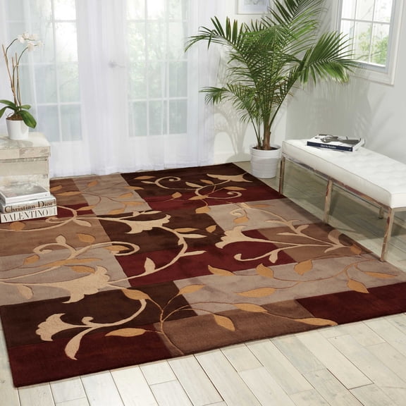 Nourison Contour Floral Mocha 7'3" x 9'3" Area Rug, (7x9)