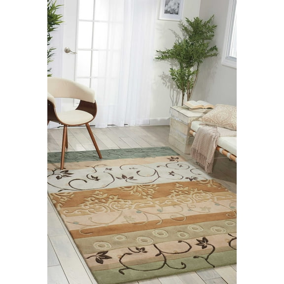 Nourison Contour Striped Green 7'3" x 9'3" Area Rug, (7x9)