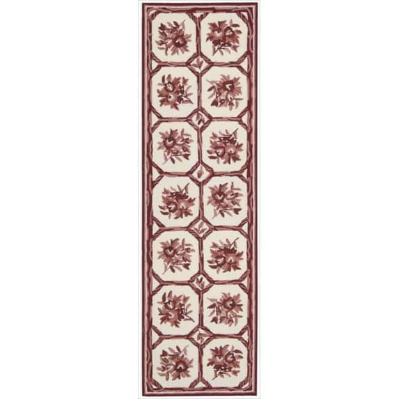 Nourison  Country Heritage Area Rug Ivory/Red 2'3" x 8' Runner Latex Free Oriental 0.51 - 0.75 inch 8' Runner Indoor,Runner,Handmade Living Room