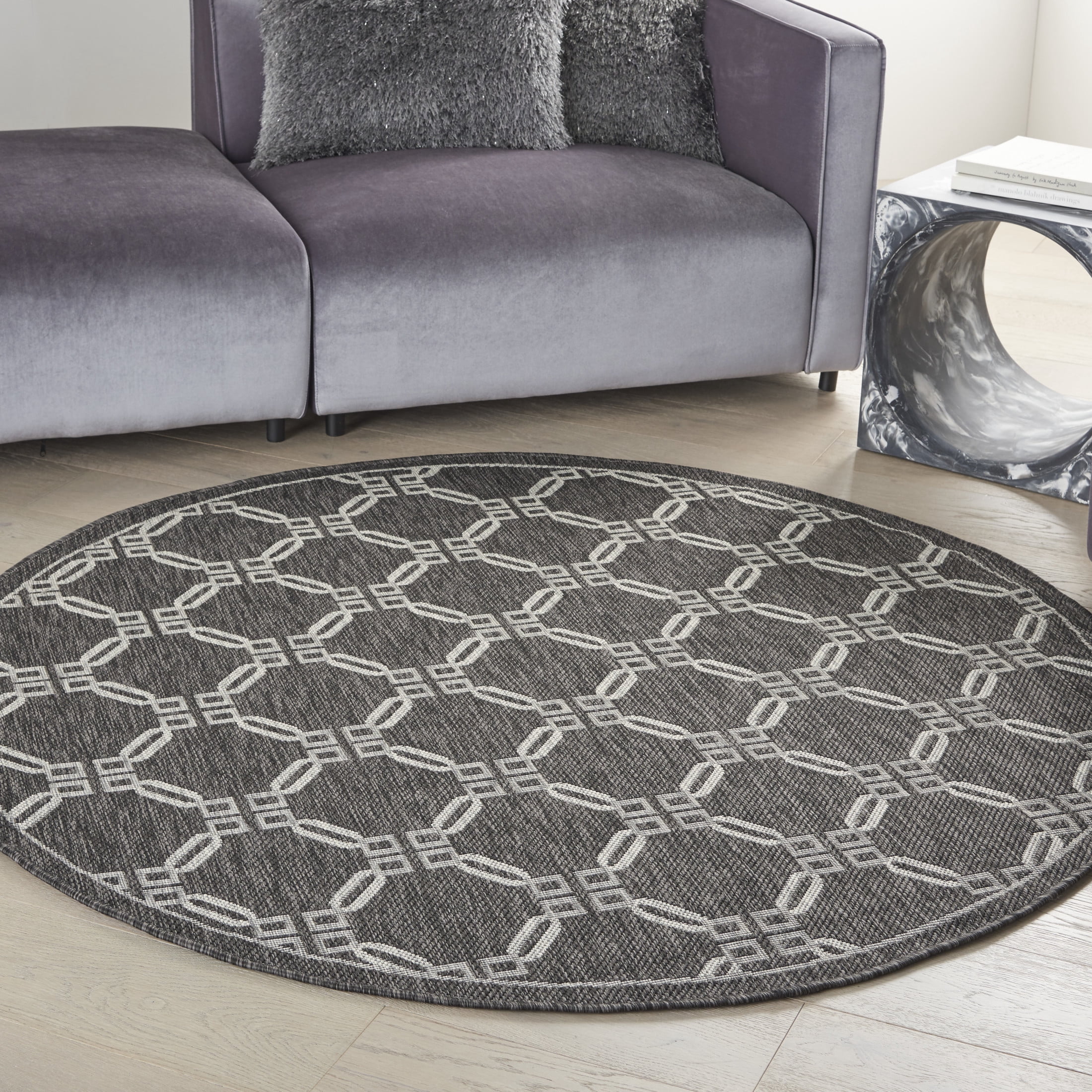Nourison Country Side 5'3" x Round Charcoal Transitional Rug